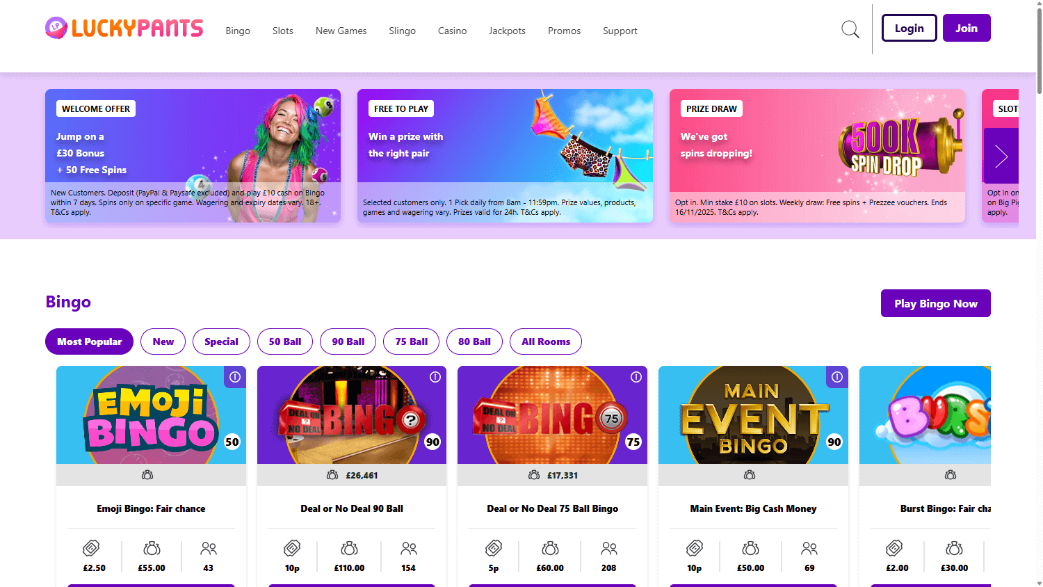 Lucky Pants Bingo Casino Desktop screenshot