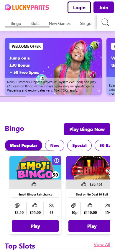 Lucky Pants Bingo Casino Mobile screenshot